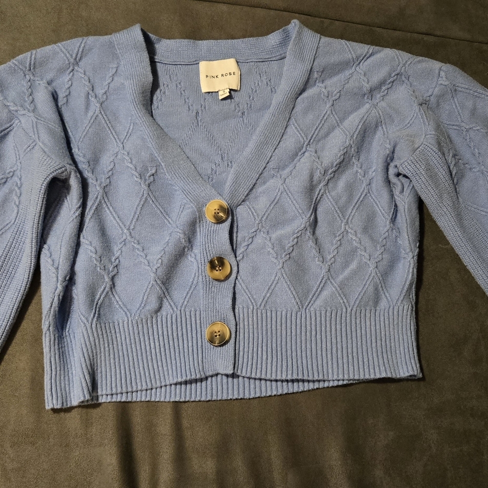 Pink Rose Women's Sky Blue Button-Up Cardigan